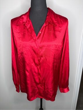 Vintages Silky Red Button-Front Women’s Blouse